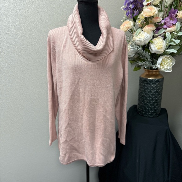 Calvin Klein Pink Cowl Neck Sweater XL Women’s Pullover Long Sleeve Knit Cozy - Picture 1 of 8